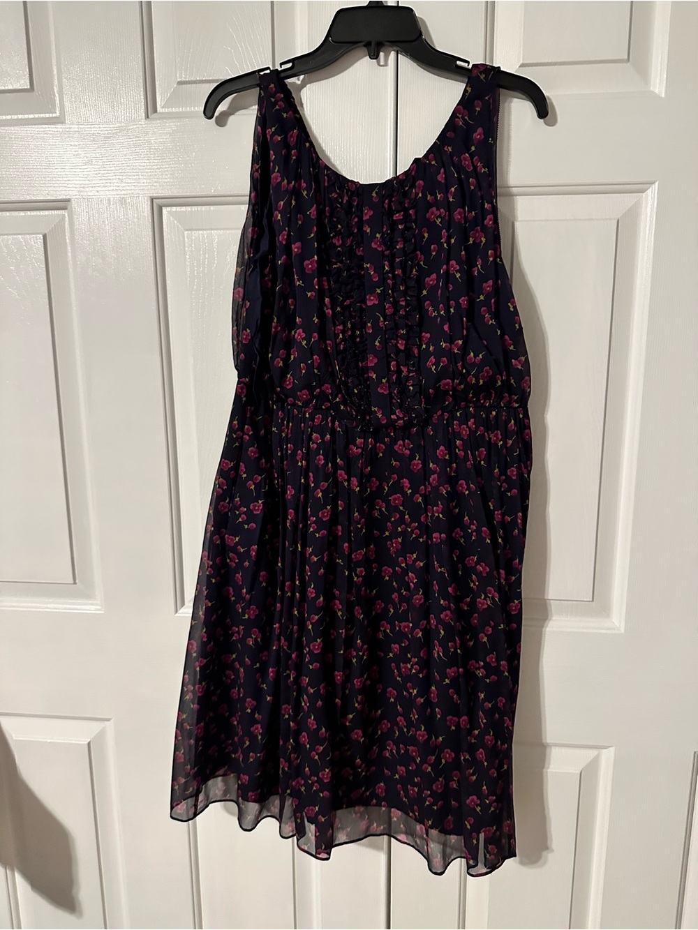 J. Crew Navy Midi Dress with Pink Floral Motif